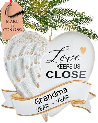 Personalized Memorial Ornament 2026 for Loss of Loved One, Angel Wing Heart | 23h Customized, Laser Engraved Christmas in Heaven Ornaments, Custom Bereavement & Remembrance Keepsake Gift - color: Love Keeps Us Close
