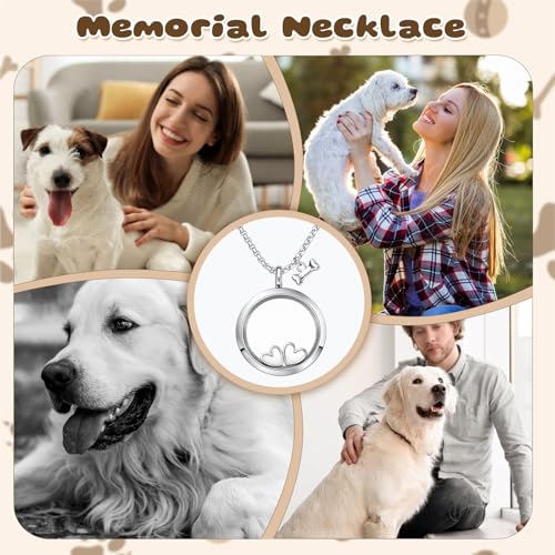 Pet Fur Keepsake Necklace, Stainless Steel Pet Urn Necklace Transparent Glass Dog Ashes Necklace with Heart and Bone Charms for Women Men Cat Dog Animal Lover Memorial Gifts