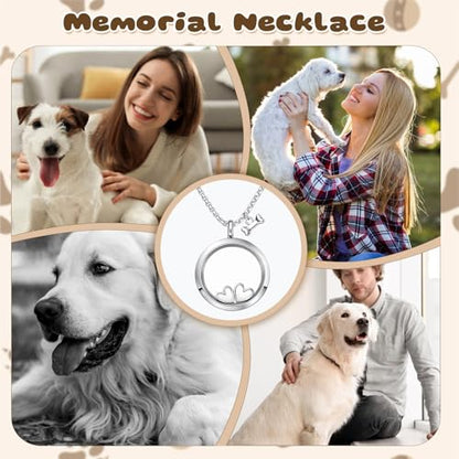 Pet Fur Keepsake Necklace, Stainless Steel Pet Urn Necklace Transparent Glass Dog Ashes Necklace with Heart and Bone Charms for Women Men Cat Dog Animal Lover Memorial Gifts