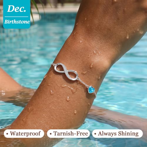 CDE 925 Sterling Silver Infinity Birthstone Bracelet Jewelry Gift for Women | Hypoallergenic,Non Tarnish,Heart CZ,Nickel-Free & Lead-Free,Anniversary Christmas Birthday Idea Gifts for Wife Girlfriend Her - color: 12-Dec