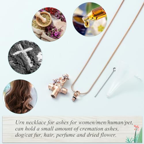 Imrsanl Butterfly Cross Urn Necklace for Ashes Men Women Cremation Jewelry Ashes Pendant for Human Memorial Ash Jewelry - color: Rose Purple