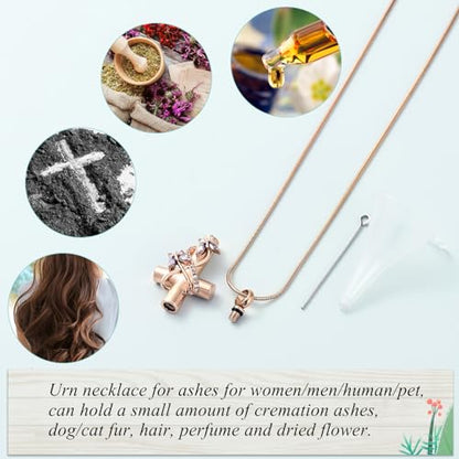 Imrsanl Butterfly Cross Urn Necklace for Ashes Men Women Cremation Jewelry Ashes Pendant for Human Memorial Ash Jewelry - color: Rose Purple
