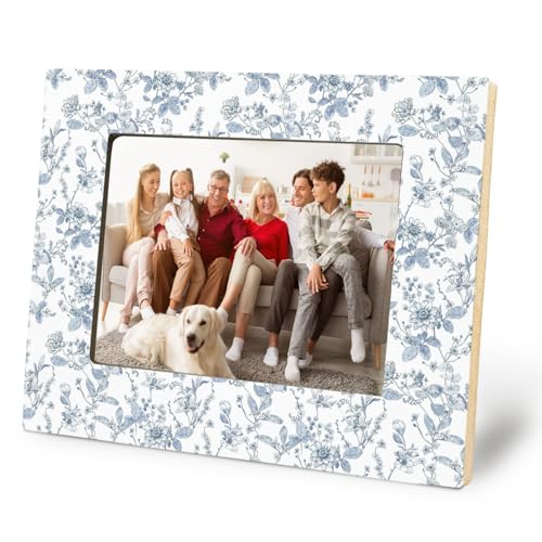 Blue Toile Chinoiserie Floral French Country Picture Frame 5x7,Rustic Floral Photo Frame,Cottagecore Botanical Wildflower Wall and Tabletop Display Picture Photo Frames for Home Bedroom - color: Blue Chinoiserie