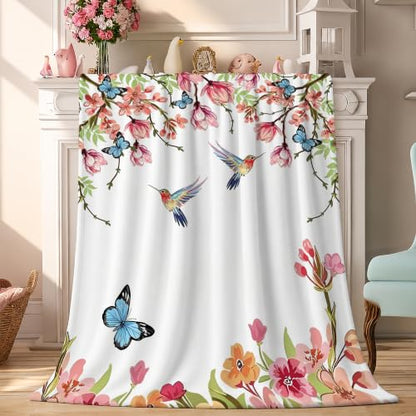 Butterfly Flowers Fleece Throw Blanket, Flannel Blankets for Couch 50"×60" - color: Hummingbird