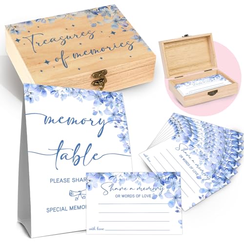 Memory Box for Wedding with 50 Psc Share a Memory Cards for Blue Flower Bridal Shower Games, Share a Memorial Blue Flower Bridal Shower Decorations, Wedding Showers Decor - color: buleflower