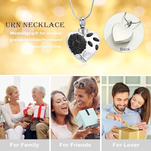 Urn Necklace for Ashes Sunflower Cross Necklace Cremation Jewelry Ashes Necklace for Human Women Pets Sunshine Pendant Keepsake Jewelry for Ashes - color: Black