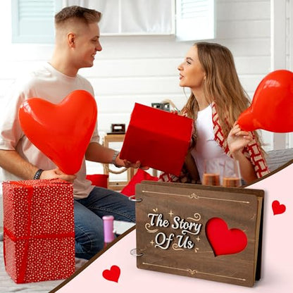 CY2SIDE Couples Photo Album Scrapbook - 111PCS The Story of Us Wooden Scrapbook Craft Kit with Heart Puzzle Brown Paper Sticker and Template for DIY, Romantic Anniversary Dating Gift for Him Her - style: Couple