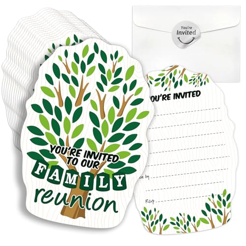Family Tree Reunion Double-Sided Shaped Fill-In Invitations card 15 Sheets with Envelopes, for Family Gathering Birthday Party, Bridal Shower, Baby Shower, Wedding Invitation, Greenery Theme - style: Family Tree 01