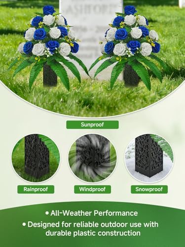 2-Pack Cemetery Vases for Grave with Spike and Foam, Flower Holders | Pre-installed floral foam helps hold flower stems securely for easy arrangement - color: 2 Pack