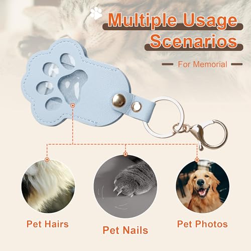 Pet Memorial Keychain Dog Paw Keepsake Photo Holder - color: Blue