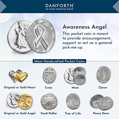 DANFORTH Pocket Angel Token & Awareness Ribbon, Bag of 50 Lead-Free Pewter | Guardian Angel Pocket Charms, Keepsake Coins for Encouragement, Remembrance & Spiritual Gifts, Made in USA - color: Angel Coins With Ribbon Bag of 10