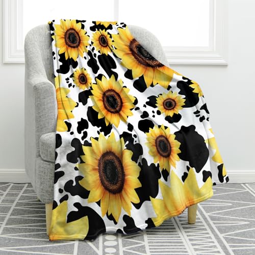 Jekeno Sunflower Gifts for Women Girls, Cow Sun Flowers Blanket 80"x60" - color: Yellow Sunflower Gifts, size: 60x80 Inch