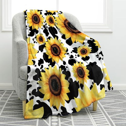 Jekeno Sunflower Gifts for Women Girls, Cow Sun Flowers Blanket 80"x60" - color: Yellow Sunflower Gifts, size: 60x80 Inch