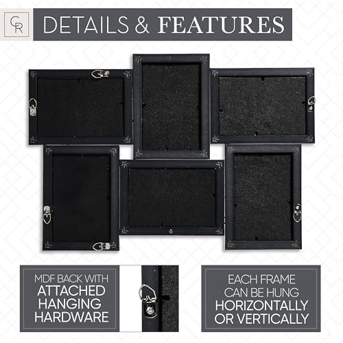 Camden Reed Romantic 6-Piece Collage Frame Set, Cut Join Design for Cherished Moments, 4x6 Inch, Brass Molding - color: Brass Molding, size: 6 Openings