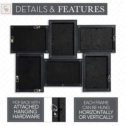 Camden Reed Romantic 6-Piece Collage Frame Set, Cut Join Design for Cherished Moments, 4x6 Inch, Brass Molding - color: Brass Molding, size: 6 Openings