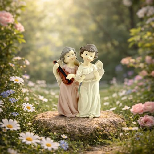 Musical Angel Duo Figurine, Singing and Playing Angels, 6.3 Inch | Hand-painted resin angel choir figurine for tabletops, Christmas displays and music rooms; a meaningful gift for women - color: Singing and Instrument Angel