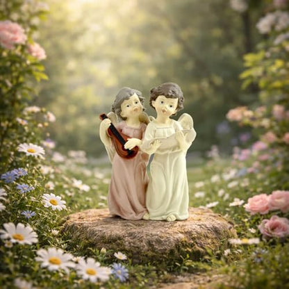 Musical Angel Duo Figurine, Singing and Playing Angels, 6.3 Inch | Hand-painted resin angel choir figurine for tabletops, Christmas displays and music rooms; a meaningful gift for women - color: Singing and Instrument Angel