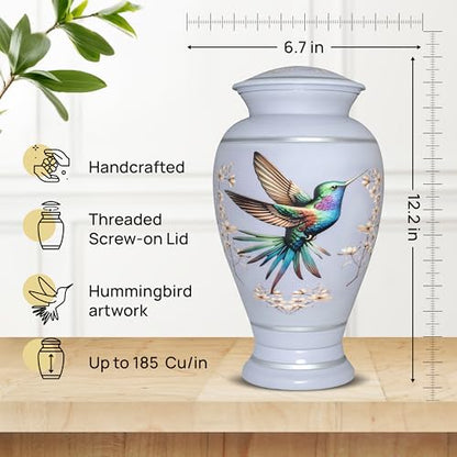 Remoria Cremation Urns for Human Ashes, Large Adult Purple Hummingbird Urn | Funeral Urn for Female & Male, 185 Cu In, Gift Box and Velvet Bag Included - color: Light Purple