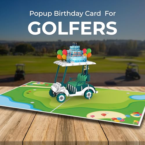 iGifts And Cards Hole-in-One Golf Cart 3D Pop-Up Card Birthday Fun 6"x8" | Friend, Coworker, Coach, Surprise Bday Greeting, Golf Lover, Sports Theme, Outdoor Celebration, Keep Swinging, With Notecard - color: Golf Cart Birthday
