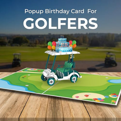 iGifts And Cards Hole-in-One Golf Cart 3D Pop-Up Card Birthday Fun 6"x8" | Friend, Coworker, Coach, Surprise Bday Greeting, Golf Lover, Sports Theme, Outdoor Celebration, Keep Swinging, With Notecard - color: Golf Cart Birthday