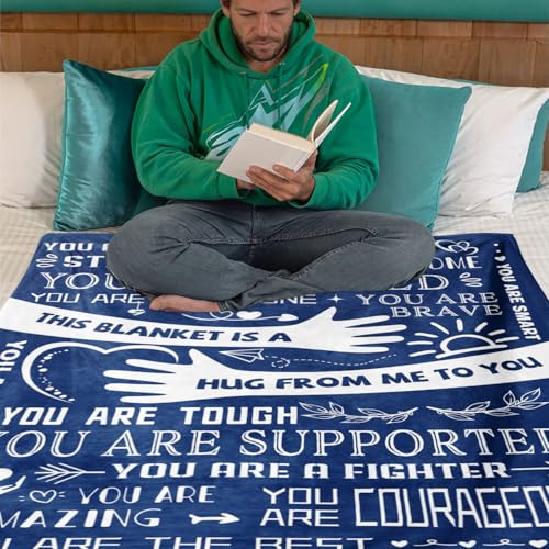 Healing Hug Blanket 60"x50", Inspirational Gifts for Men, Comfort Items Chemo Patients, After Surgery Recovery Gifts, Cancer Get Well Gifts for Men, Blue - color: You Are-blue
