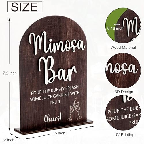 Rustic Wood Mimosa Bar Sign Table Top for Wedding Welcome Table | Modern Calligraphy, Rustic Wooden, Table Top, Wedding Reception and Event Party - color: Brown-Mimosa Bar