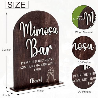 Rustic Wood Mimosa Bar Sign Table Top for Wedding Welcome Table | Modern Calligraphy, Rustic Wooden, Table Top, Wedding Reception and Event Party - color: Brown-Mimosa Bar