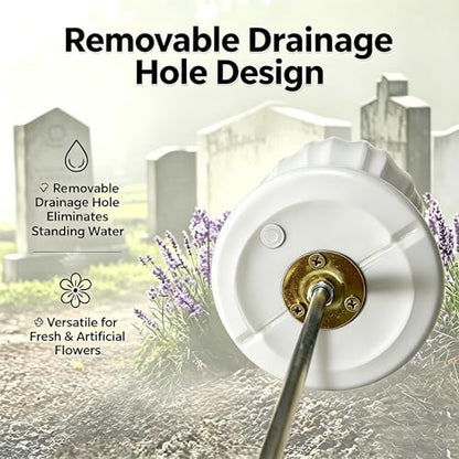 2 Pcs Cemetery Vases with Spikes,Grave Vases for Cemetery with Metal Spikes and Drainage Holes,Grave Flower Holder for Headstones Memorial Gifts Loss of Loved One - color: White