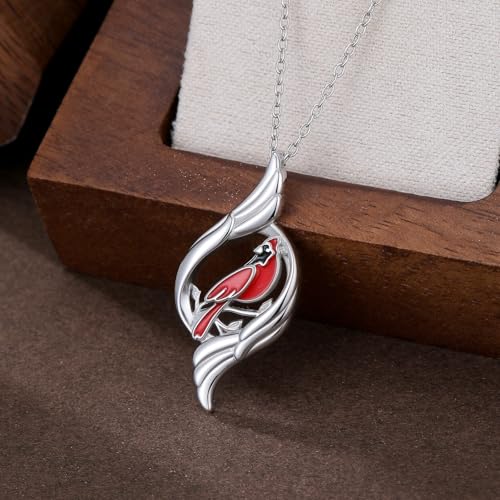Dove/Hummingbird/Red Cardinal/Dragonfly/Butterfly Necklace 925 Sterling Silver Turquoise/Opal/MoonStone/Crystal/Malachite Bird Necklace Dove Pendant Jewelry for Women Men - color: Red Cardinal