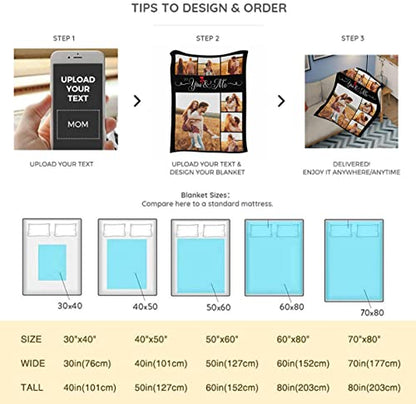 InterestPrint Custom Blanket with Photo Text 8 Photo Personalized Gift Customized Blanket for Granddaughter Grandson Mother Father Family Friend Christmas Birthday Wedding Valentine's Day - color: 8 Photo Collection-2