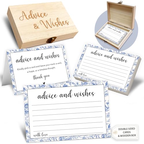 Advice and Wishes Cards Box, 50 Pcs Birthday Wedding Baby Shower Advice Cards, Well Wishes Box for Birthday Party Graduation Bridal Shower Retirement Party, Anniversary(Vintage Floral) -B04 - color: Vintage Floral, size: Set with Wooden Box