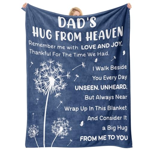 Memorial Gifts for Loss of Dad - Hug from Heaven Blanket, Sympathy Gifts for Loss of Father, Anniversary Bereavement Gift, A Gift to Express Sympathy, Condolences, Comfort, Remembrance and Healing - color: Blue, size: Dad