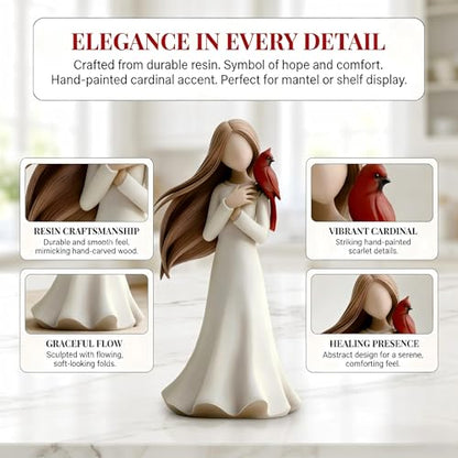 Memorial Angel Figurines with Red Cardinal, Hand-Painted Resin Angel Statue Sympathy Gift for Loss of Loved One, Bereavement Keepsake Angel Sculpture Gifts for Women, Mom, Sister, Friends