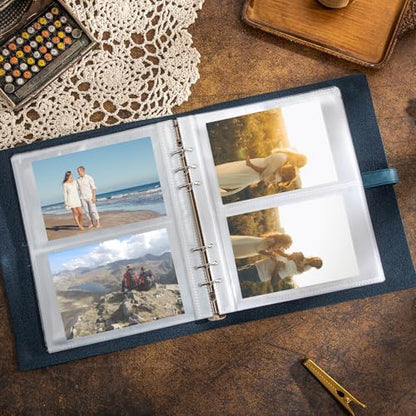 Leather Photo Album for 4x6 Pictures Photo Book With 30 Writing Paper for Family Wedding Anniversary Baby Vacation Picture Album (Blue Camera) - color: Blue Camera