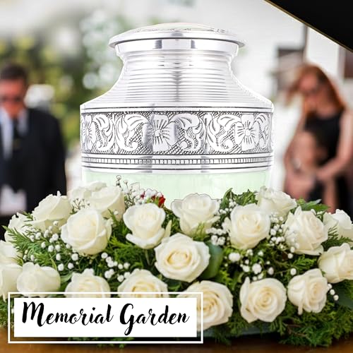 Alpha Living Home Cremation Urn for Human Ashes, Green & Silver - color: Green Silver, size: Hand Engraved