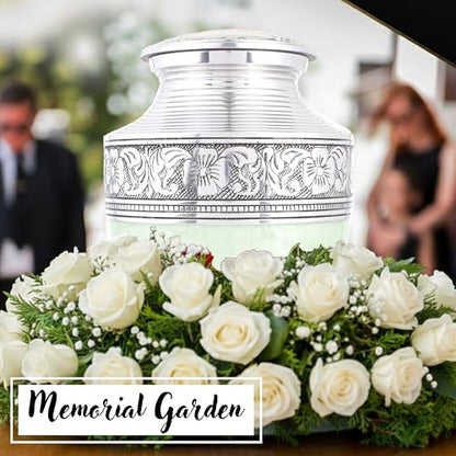 Alpha Living Home Cremation Urn for Human Ashes, Green & Silver - color: Green Silver, size: Hand Engraved