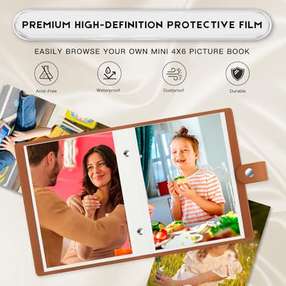 Ruibytree 2 Pack Small Photo Albums 4x6 Pictures, 104 Photos Total, Brown | PU Leather Cover, Acid-Free Clear Pockets, Secure Snap Closure, Compact Design for Kids, Travel, Wedding & Family Memories - color: Brown