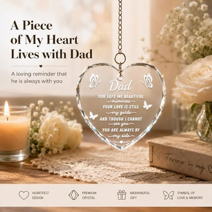 Memorial Gifts for Loss of Dad, Sympathy Gifts for Loss of Father, Rotating Memorial Picture Frame with Crystal Heart Pendant, Bereavement Remembrance Funeral Condolence Grief Gift, Display Two 4x6 Photos - size: Dad