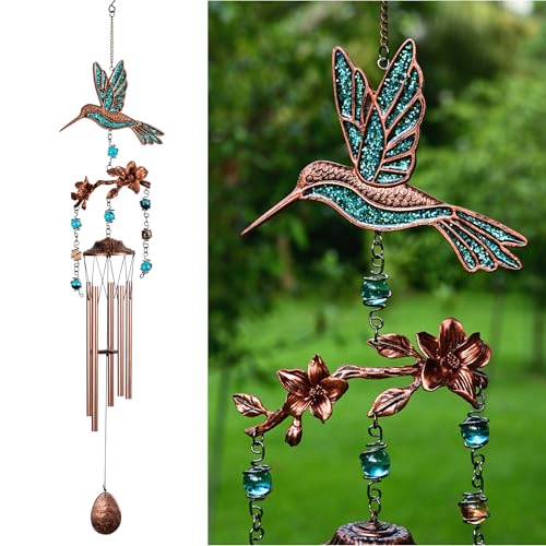 Wind Chimes - Wind Chimes for Outside Deep Tone 32 inches 5 Aluminum Tubes, Birthday, Memorial, Gifts for Mom, Grandma, Daughter, Decoration for Home, Garden, Patio (32" Hummingbird Turquoise) - size: 32" Hummingbird Turquoise