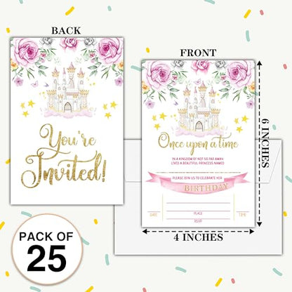 Birthday Invitations - Princess Birthday Invites with Envelopes(25-Count) - Magical Kingdom Castle Fill-in Party Invite Cards for Girls Kids Party Supplies Favors Decorations - A10 - style: Princess Magical Kingdom Castle