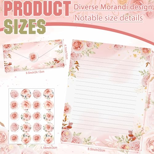TaoBary 160 Pcs Stationery Paper Set 50 Double Sided Stationery Papers with 50 Matching Envelopes and 60 Round Dot Sticker, 10 Design(Floral,8.5 x 11 Inch) - size: 8.5 x 11 Inch, style: Floral