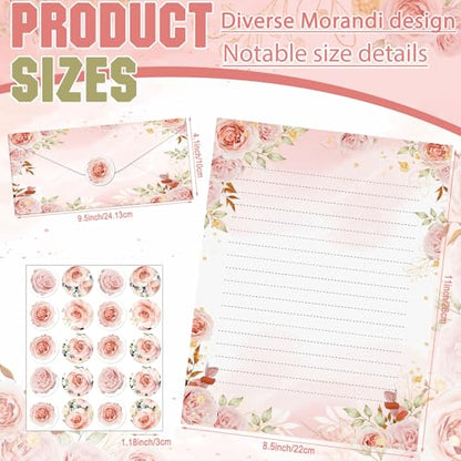 TaoBary 160 Pcs Stationery Paper Set 50 Double Sided Stationery Papers with 50 Matching Envelopes and 60 Round Dot Sticker, 10 Design(Floral,8.5 x 11 Inch) - size: 8.5 x 11 Inch, style: Floral