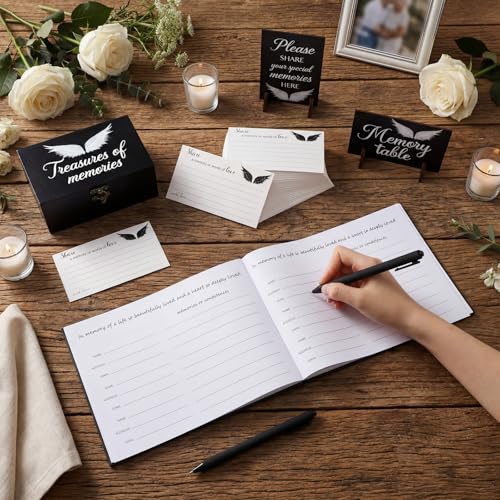 Celebration of Life Guest Book Funeral Memory Cards, Angel - style: Angel