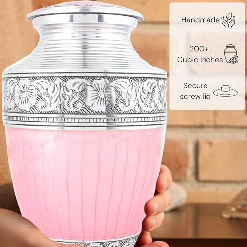 Alpha Living Home Cremation Urn for Human Ashes, 200+ cu in, Pink Silver - color: Pastel Silver, size: Hand Engraved