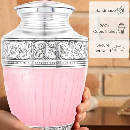 Alpha Living Home Cremation Urn for Human Ashes, 200+ cu in, Pink Silver - color: Pastel Silver, size: Hand Engraved