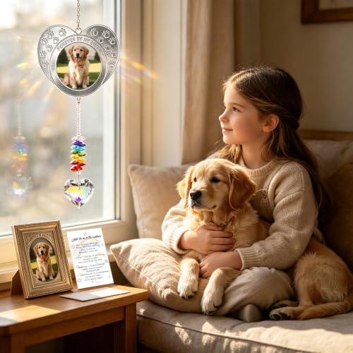 Dog Memorial Gifts for Loss of Dog Pet Memorial Suncatcher | Loss of Dog Sympathy Gift,Rainbow Bridge Dogs and Cats Bereavement Remembrance Gifts,with Heart Photo Frame
