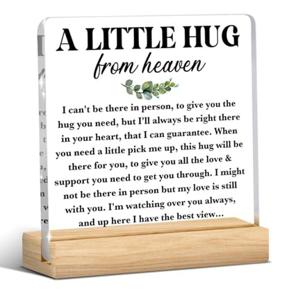 Memorial Sympathy Gifts for Loss of Loved One, Sympathy Gifts for Loss of Dad Mom Infant Baby Child Son Daughter, Remembrance Bereavement Condolence Gift Acrylic Sign 4 x 4 Inches - color: A Little Hug From Heaven