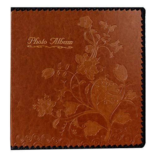 Photo Album Book, Family Album Self Adhesive Scrapbook, Leather Cover, Holds 3x5, 4x6, 5x7, 6x8, 8x10 Photos (Brown) - color: Brown, size: M