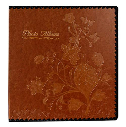 Photo Album Book, Family Album Self Adhesive Scrapbook, Leather Cover, Holds 3x5, 4x6, 5x7, 6x8, 8x10 Photos (Brown) - color: Brown, size: M