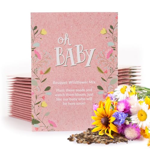 Oh Baby Flower Seeds Packets - Girl/Boy Baby Shower Favors - Pre-Filled, 25 Wildflower Seed Packs for Favor - Eco-Friendly Gift & Babys Guest Giveaways - Non-GMO Seeds - Pink - style: Oh Baby Pink